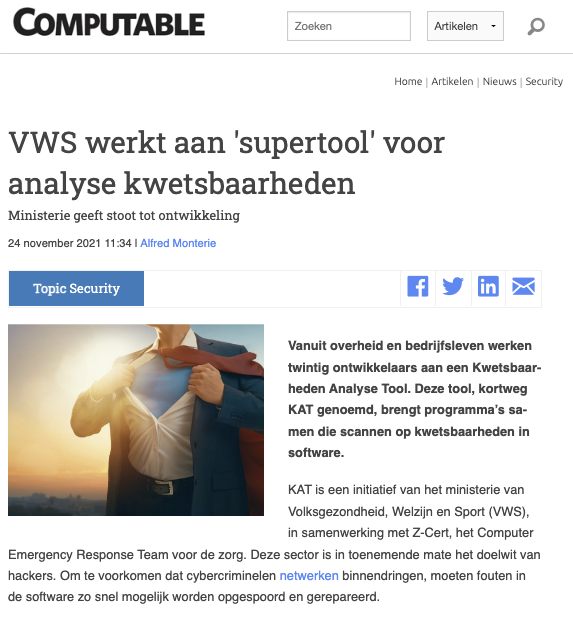 Screenshot van het artikel op computable